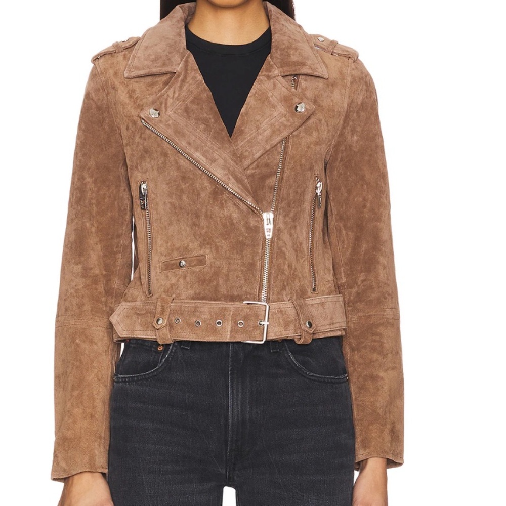 BLANK NYC brown suede leather moto jacket